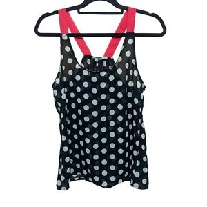 Charlotte Russe Polka Dot Tank Top Sheer Sleeveless Blouse Casual Black M‎
